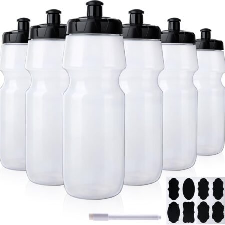 6 Pack 25 oz Sports Water Bottles Sports and Fitness Squeeze Water Bottles BPA Free come with 8 pcs Chalk Labels, 1 Pen(Dishwasher Safe)