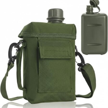 Tactical Water Bottle with Sleeve, Half Gallon Large Military Canteen with Strap, Plastic Army Canteen for Hiking Backpacking Camping Survival
