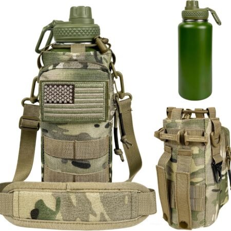 32 oz Insulated Water Bottle with Sleeve - Tactical Stainless Steel Gym Water Bottles for Men, Sports Water Bottle for Hiking Camping Outdoor with Camo Pouch
